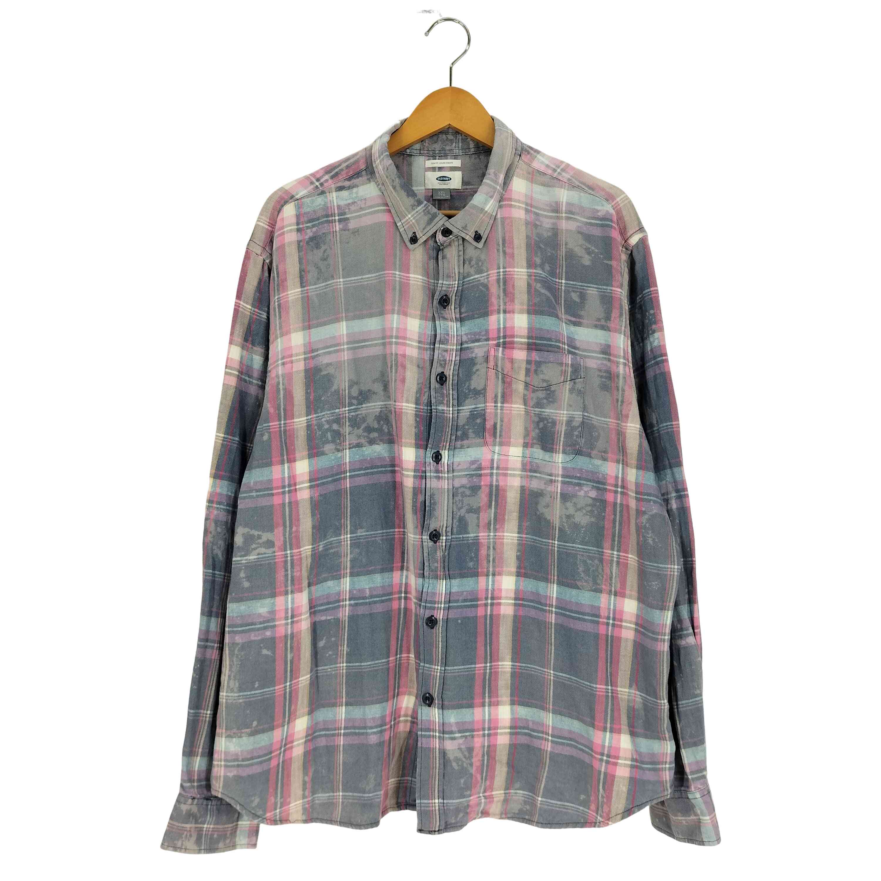 OLD NAVY(オールドネイビー) ブリーチ加工 チェック ボタンダウン シャツ メンズ import：XXL 【中古】【ブランド古着バズストア】