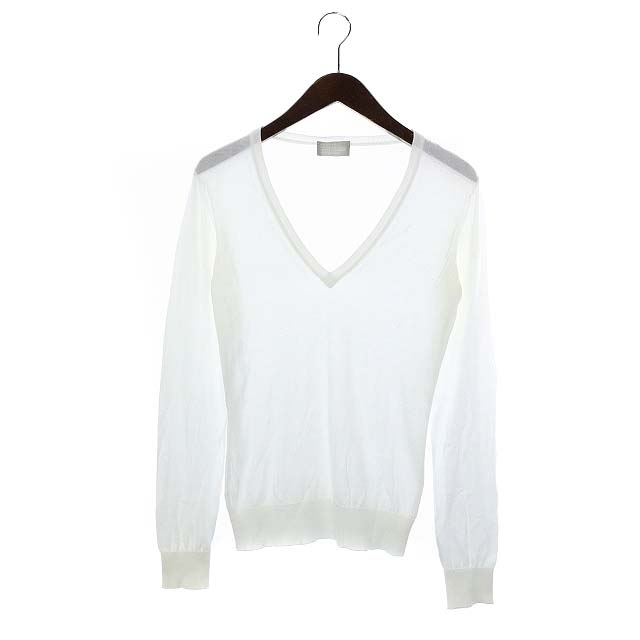 MARGARET HOWELL(マーガレットハウエル) JOHN SMEDLEY ニット カットソー Vネック 長袖 白 ホワイト /YI22 ●D メンズ サイズ表記なし(実寸サイズをご確認下さい。)