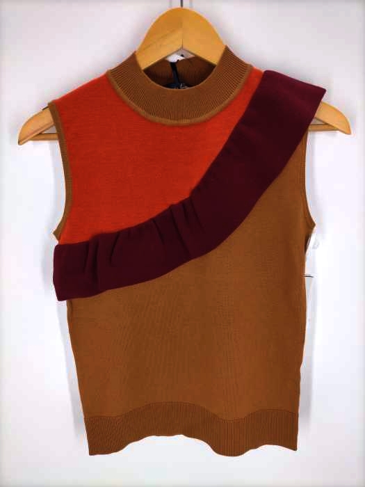 LeoryEBLOA(レオリーエブロア) 配色フリルハイネックKNITトップ レディース  FREE