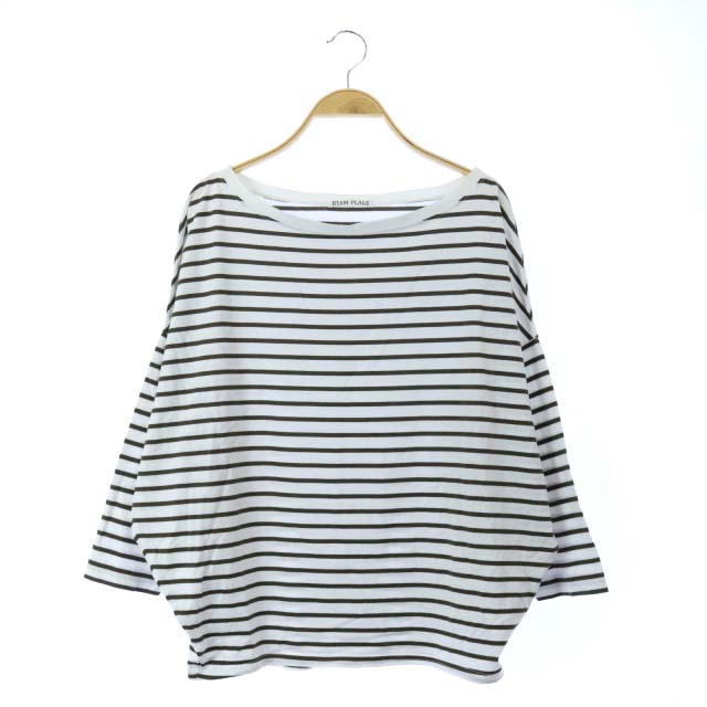 PLAGE(プラージュ) RIAM 20SS FEMININE ボーダー 七分袖 プルオーバー カットソー ワイド ボートネック 白 茶 ホワイト ブラウン /AA ■OS レディース  表記なし