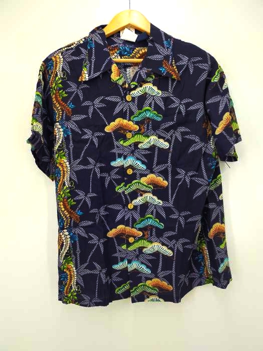 USED古着(ユーズドフルギ) {{HAWAIIAN}} 藤の花 盆栽 和柄アロハシャツ メンズ JPN：L