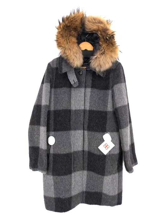 WOOLRICH(ウールリッチ) チェック柄 ウール シャギーコート ファーフード ダウンライナー付 レディース import：M