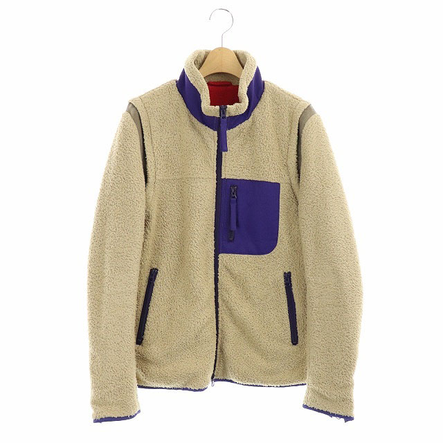 SHIPS JET BLUE(シップスジェットブルー) 2WAY フリースベストジャケット ブルゾン ボア L ベージュ 紺 ネイビー /ES ■OS レディース  L