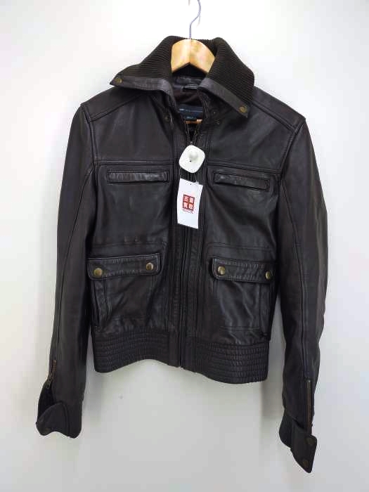 フメイ MNG casual sportswear シープレザー リブ襟付き レザージャケット レディース JPN：L