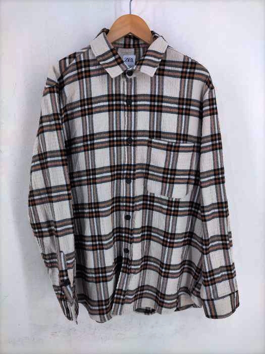 ザラ ZARA シアサッカー生地チェックシャツ メンズ JPN：XL
