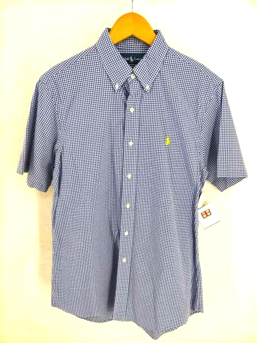 ラルフローレン RALPH LAUREN CUSTOM FIT ポニー刺繍 ギンガムチェック ボタンダウン半袖シャツ メンズ JPN：M