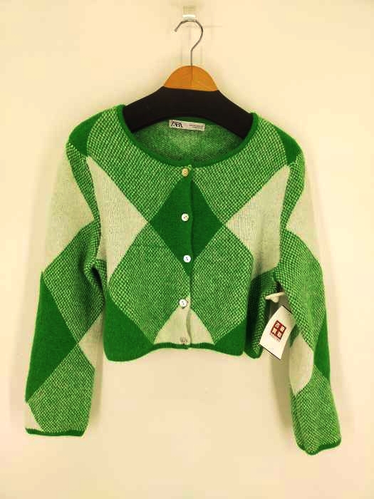 ザラ ZARA Argyle Jacquard knit cardigan レディース import：M