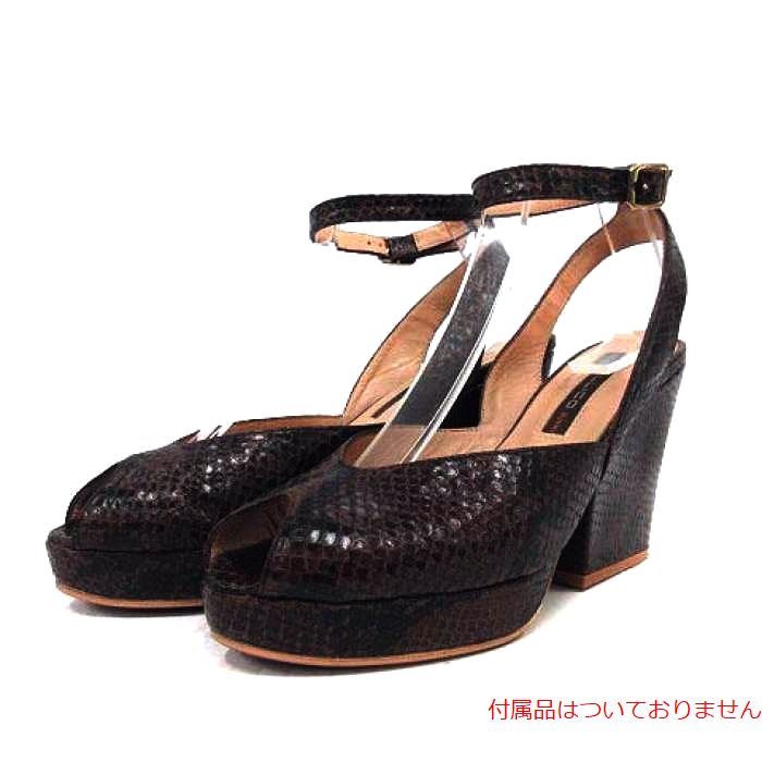 PELLICO(ペリーコ) SUNNY サンダル チャンキーヒール パイソン柄 ストラップ レザー 茶色 ブラウン 38 24cm /YO5 レディース  38（約24cm相当）