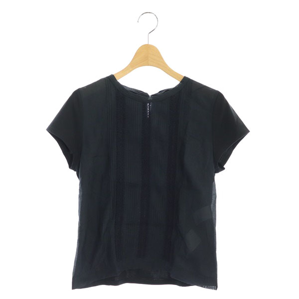 TOMORROWLAND collection(トゥモローランドコレクション) フロントレース切替Tシャツ カットソー 半袖 シルク混 38 黒 ブラック /MY ■OS レディース  38
