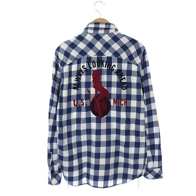 HYSTERIC GLAMOUR(ヒステリックグラマー) シャツ ガール刺繍 チェック柄 ロングスリーブ 長袖 S 青 白 ブルー ホワイト /AO ■OS メンズ  S