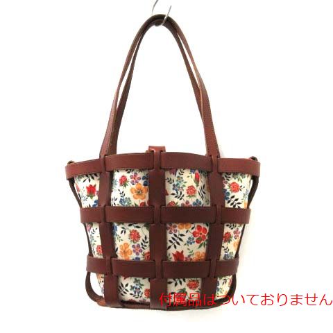 Just Campagne(ジュストカンパーニュ) バケットバッグ ハンドバッグ 花柄 インナーバッグ 巾着 レザー ダークブラウン /YO25 レディース レディース 表記無