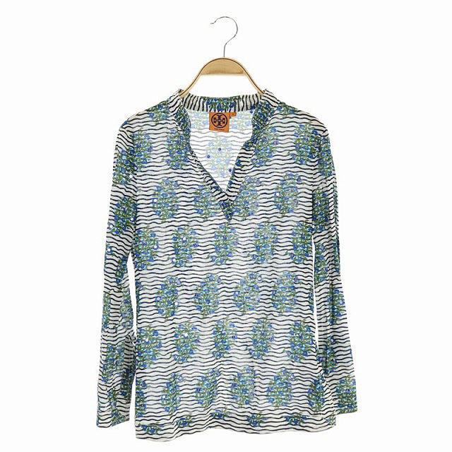 TORY BURCH(トリーバーチ) シャツ ボーダー 花柄 フラワー 長袖 0 白 黒 マルチカラー ホワイト ブラック /AO ■EC レディース  0(日本サイズXS相当）