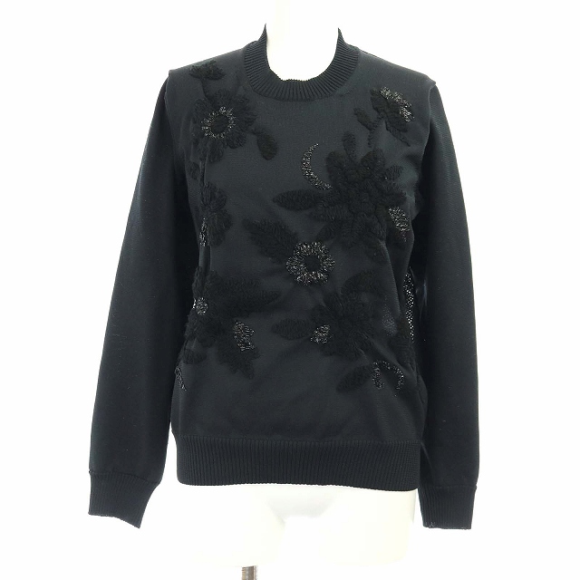 tricot COMME des GARCONS(トリココムデギャルソン) AD2019 カットソー ニット 長袖 花刺繍 パンチング S 黒 ブラック /KH レディース  S