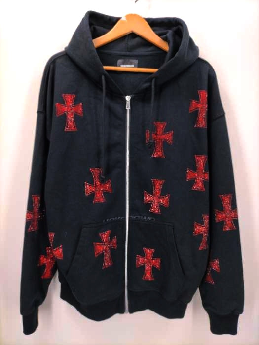 UNKNOWN(アンノウン) Cross Rhinestone Zip Up Hoodie メンズ JPN：M