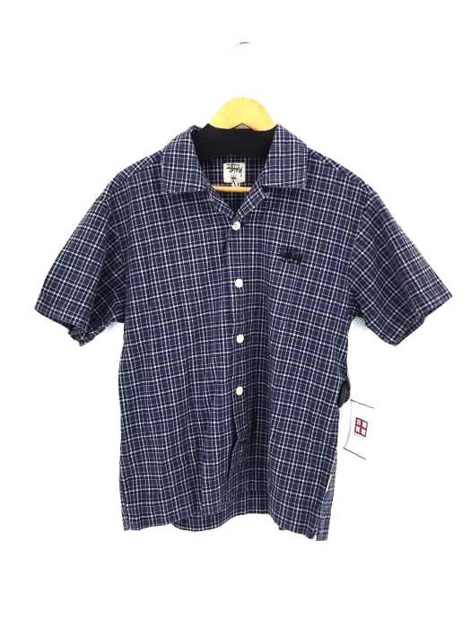 Stussy(ステューシー) OLD 白タグ ロゴ刺繍 チェック柄 開襟シャツ メンズ JPN：M
