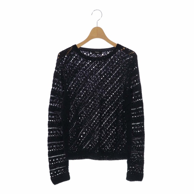 theory(セオリー) TISSAGE CROCHET CREWNECK かぎ針ニット カットソー 長袖 プルオーバー S 黒 ブラック /CM ■OS レディース S