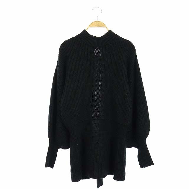 スライ SLY BACK OPEN TIE KNIT TOPS ニット チュニック 長袖 バックオープン F 黒 ブラック /AO ■OS レディース  F