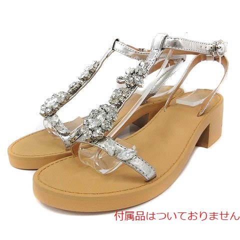 snidel(スナイデル) ストラップサンダル チャンキーヒール ローヒール ビジュー S 22cm シルバー色 /YI22 レディース  S（約22cm）