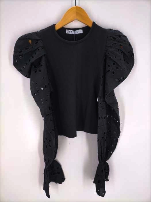 ZARA(ザラ) CONTRAST SLEEVE SWEATER パワーショルダーカットワーク レディース import：S