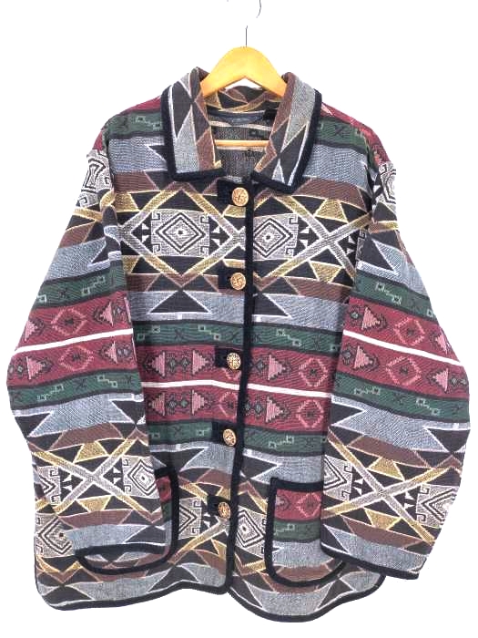 USED古着(ユーズドフルギ) インド綿 民族柄 コーデュロイパイピング ラグジャケット ビッグサイズ メンズ  2XL