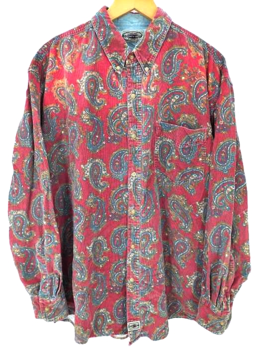 USED古着(ユーズドフルギ) COUNTY SEAT ペイズリー柄 コーデュロイ B.D シャツ メンズ import：L