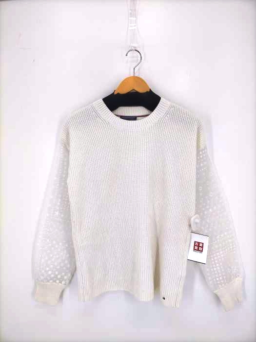 トミーヒルフィガー TOMMY HILFIGER シースルー スリーブ切替 クルーネックニット レディース import：S