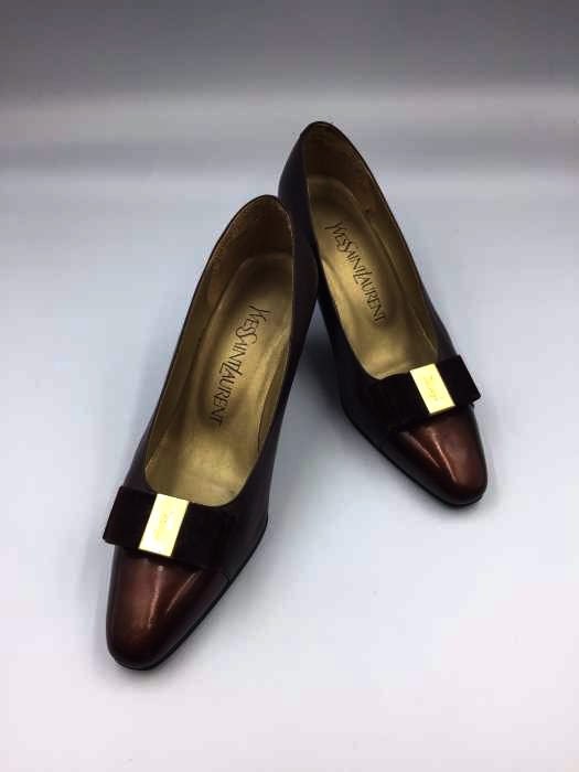 イヴサンローラン Yves Saint Laurent ロゴプレートリボン装飾ヒールパンプス レディース  34 1/2
