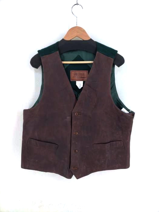 ユーズドフルギ USED古着 OUTBACK レザーウール切替 ジレ メンズ JPN：L