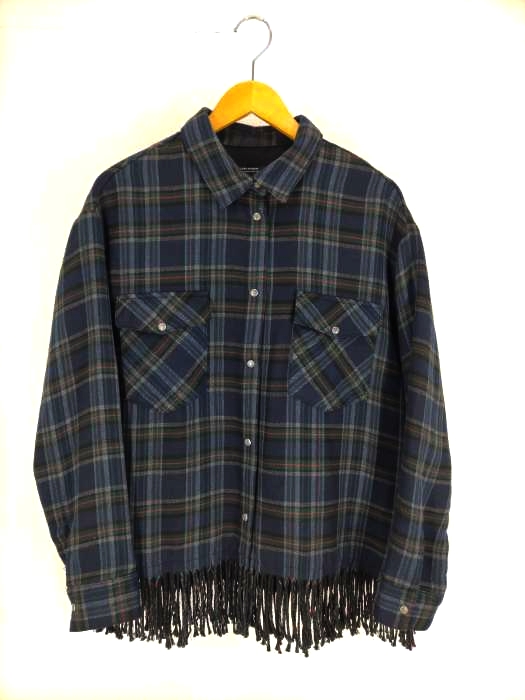 ザラ ZARA フリンジデザインチェックネルシャツジャケット レディース JPN：L