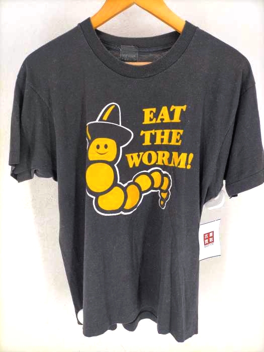 USED古着(ユーズドフルギ) 80s Eat The Worm Monte Alban Mezcal 両面プリントTシャツ メンズ  L