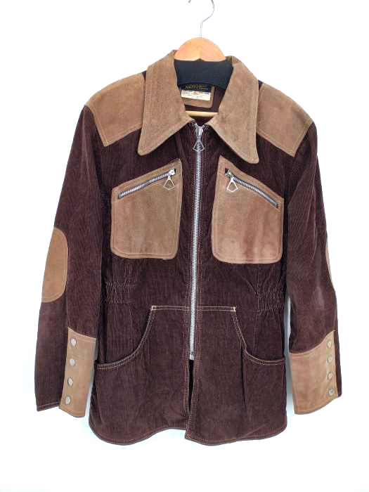 USED古着(ユーズドフルギ) 70S NATIONAL SHIRT SHOPS IDEALジップ レザーパッチ コーデュロイシャツジャケット メンズ 40