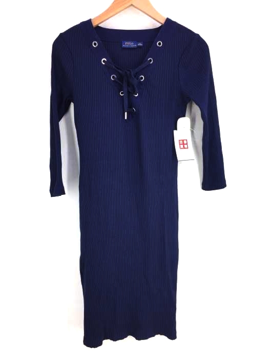 POLO RALPH LAUREN(ポロラルフローレン) レースアップリブタイトワンピース レディース  XS