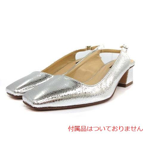 FABIO RUSCONI(ファビオルスコーニ) パンプス ストラップ スクエアトゥ チャンキーヒール レザー 36 22.0cm シルバー色 /AN15 レディース  36(日本表記22.0cm相当)