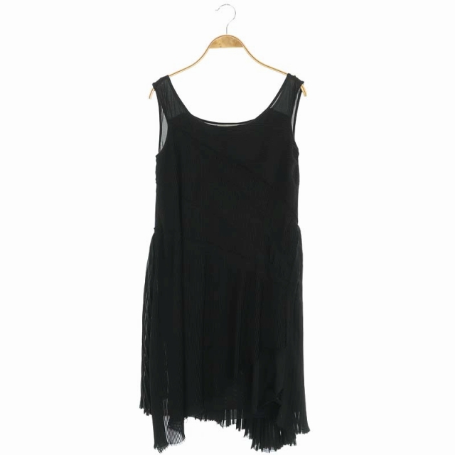 Acne(アクネ) プリーツ ノースリーブ ワンピース ドレス 膝丈 イレギュラーヘム イレヘム 36 黒 ブラック /ES ■OS レディース  36（日本サイズS相当）
