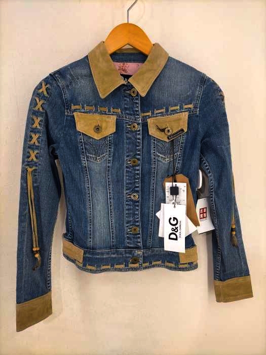 D&G DOLCE&GABBANA(ディーアンドジードルチェアンドガッバーナ) スウェード切替編み込みデザインデニムジャケット レディース JPN：XS
