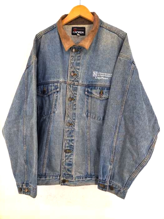 カナダ スポーツウェアー CANADA SPORTSWEAR CO. 90S 襟レザー切替 胸企業ロゴ刺繍 オーバーサイズデニムジャケット メンズ  2XL
