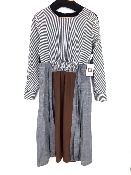 ZARA(ザラ) ストライプ柄コントラストワンピース レディース import：S