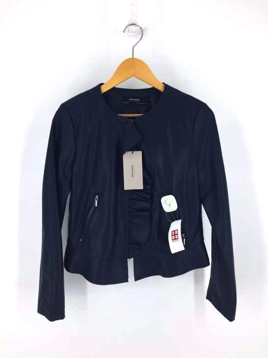 ZARA(ザラ) ノーカラー フリル シングルライダース レディース JPN：L