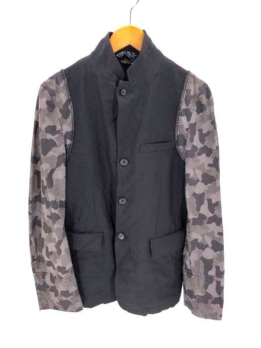 BLACK COMME des GARCONS(ブラックコムデギャルソン) AD2011 12SS 袖カモフラ切替後染めポリ縮3Bテーラードジャケット メンズ JPN：S
