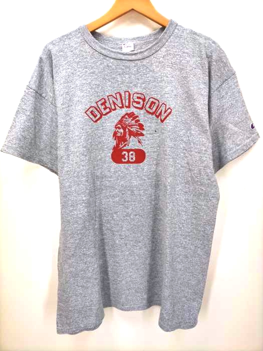 Champion(チャンピオン) 80S USA製 トリコタグ 霜降り ヘザーグレー DENISON カプセルラバー3段プリント カレッジTシャツ メンズ JPN：XL
