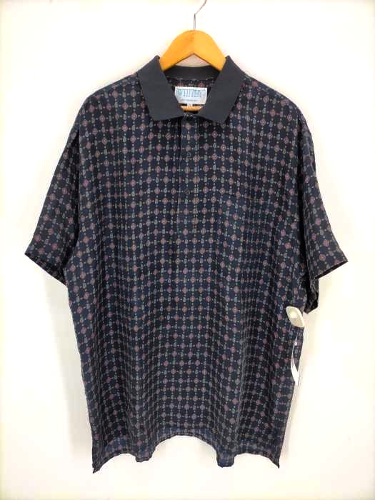WHITBY(フルギ) 総柄 シルク ポロシャツ メンズ import：XL