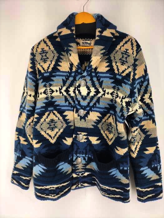 ユーズドフルギ USED古着 {{THE BLUE PORT}}ネイティブ柄ショールカラーカーディガン カウチン メンズ  表記無