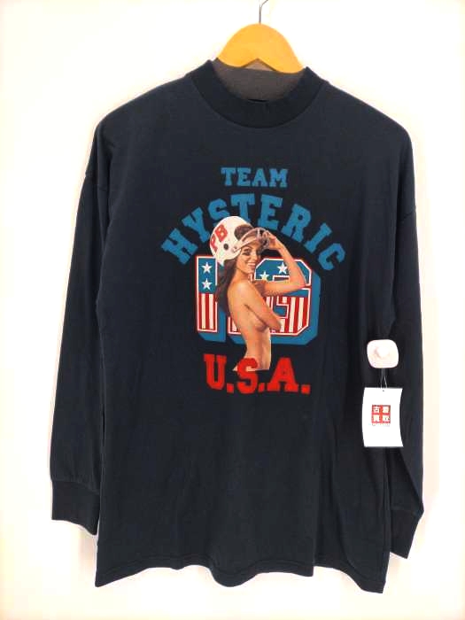 HYSTERIC GLAMOUR(ヒステリックグラマー) TEAM HYSTERIC U.S.A. L/S モックネック プリントTee メンズ  FREE