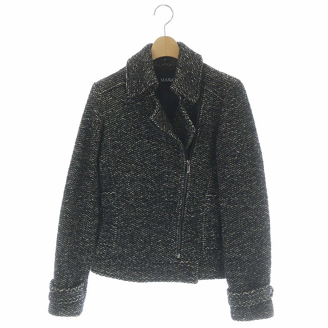 MAX & CO.(マックスアンドコー) マックス&コー MAX&CO. ジャケット アルパカ モヘヤ混 ジップアップ 38 ブラック ホワイト 黒 白 /AO レディース レディース  38（日本サイズM相当）
