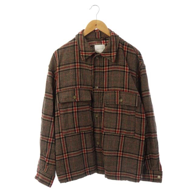 FREAKS STORE(フリークスストア) シャツジャケット 千鳥柄 ウール L ベージュ 黒 ブラック 赤 レッド /HS メンズ  L
