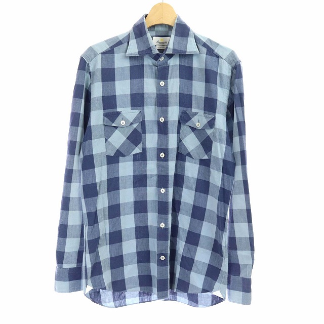 ジャンネット giannetto SLIM FIT ホリゾンタルカラーシャツ 長袖 ブロックチェック メンズ  S