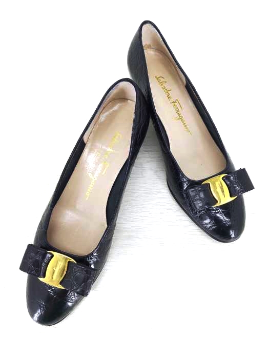 Salvatore Ferragamo(サルヴァトーレフェラガモ) 型押しレザー ヒールパンプス レディース US：6.5