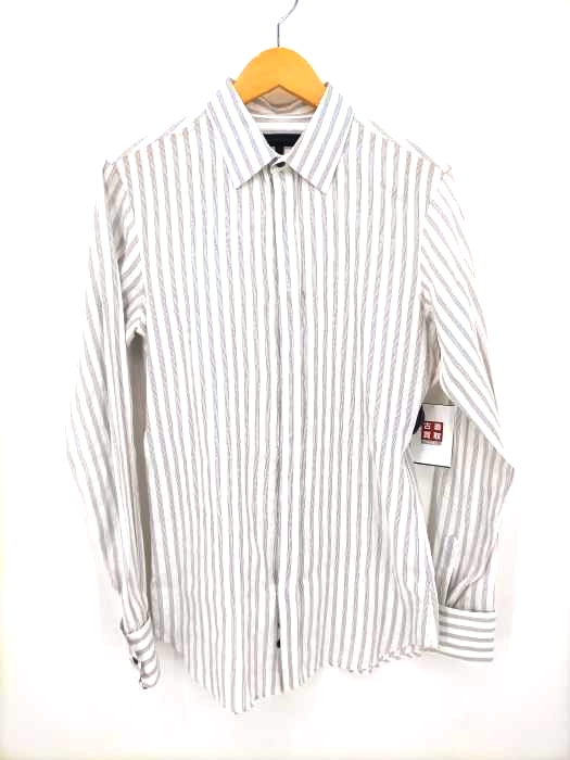 Ann DEMEULEMEESTER(アンドゥムルメステール) 00-10s ダブルカフスコットンリネン比翼ストライプシャツ メンズ JPN：S