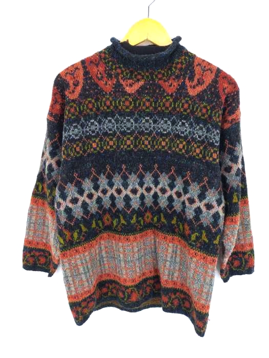 ユーズドフルギ USED古着 JACQUARD フランス製 ロールネック ウール ジャガードニット メンズ  S