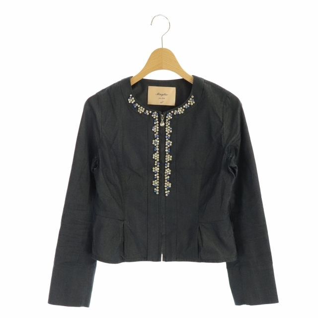 エフデ Maglie par ef-de マーリエパーエフデ Maglie par ef-de ビジューノーカラージャケット ジップアップ 5 紺 ネイビー /HK ■OS レディース レディース  5（日本サイズ相当XS）
